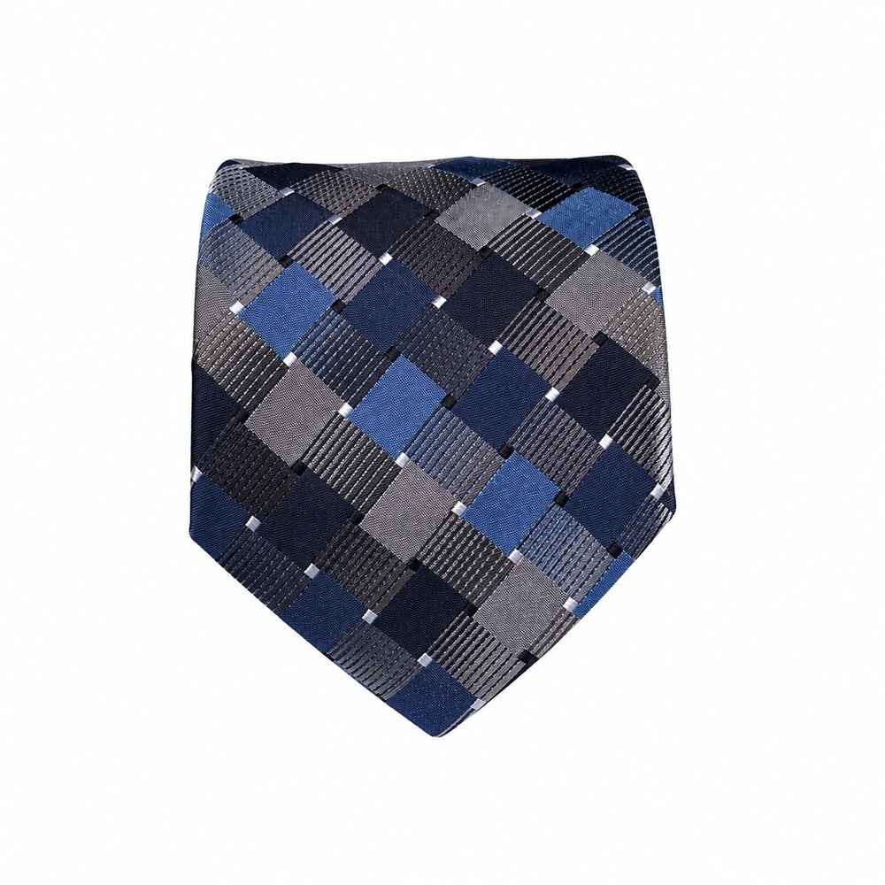 Van Heusen Silk‎ Blend Tie Blue Gray Black Geometric Plaid Mens Necktie 59x3